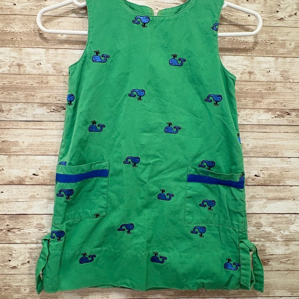 Lilly Pulitzer Girls Green Dress with Blue Whale Pattern Size 6